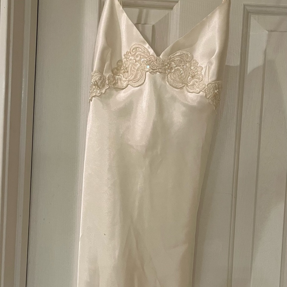 white silk chemise with embroidery.